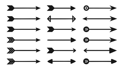 Collection of diverse black arrows and directional symbols on white background