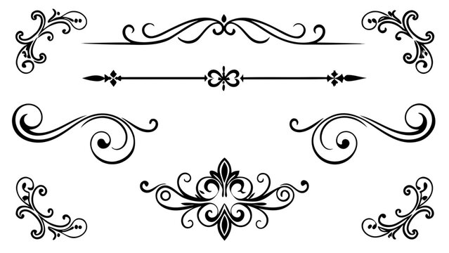 Naklejki Collection of elegant black vintage ornamental dividers and corner accents