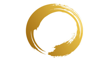 Golden zen circle brush stroke symbol on white background