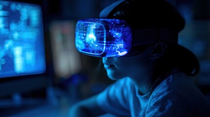 Young Person Uses VR Headset Immersive Digital Technology Future