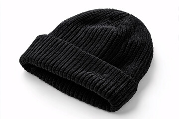Black knitted beanie hat for winter warmth eps