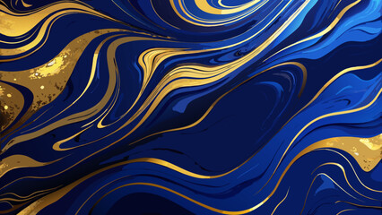 Obraz premium Abstract flowing waves of deep blue and luxurious gold creating a marbled effect