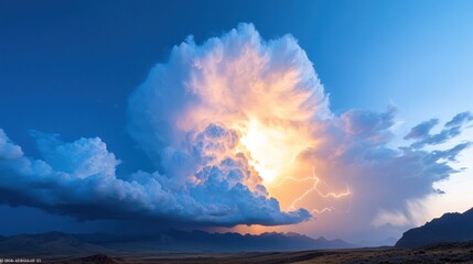 Fototapeta premium A stunning panoramic view of dramatic clouds illuminated by the setting sun, creating a breathtaking atmospheric scene.