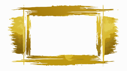 Abstract gold brush stroke square frame with textured edges on white background