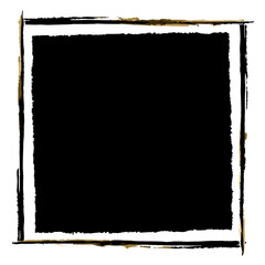 Abstract grunge brush stroke square frame with black center and white and gold border
