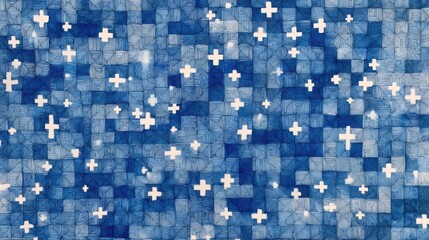 Blue Abstract Pattern Squares Crosses Grid Texture Background Design