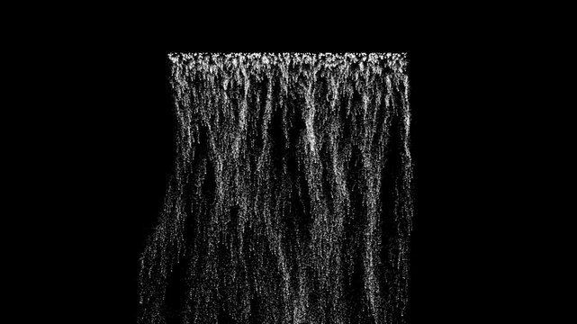 Waterfall Black Screen. showing the texture and motion of falling water. Water Failing Down on green screen motion graphic effect. Chroma Key Waterfall Cascade for VFX Compositing.