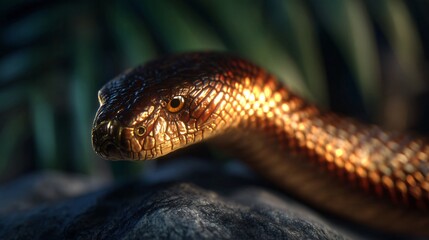 Obraz premium realistic king cobra in defensive pose, detailed scales and natural jungle background