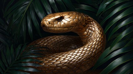 Fototapeta premium realistic king cobra in defensive pose, detailed scales and natural jungle background