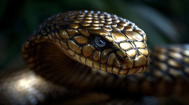 realistic king cobra in defensive pose, detailed scales and natural jungle background - Powered by Adobe