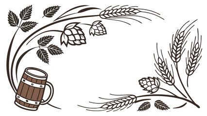 Decorative border with beer mug wheat and hops elements