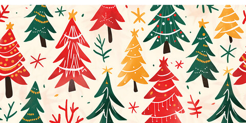 Obraz premium Colorful Christmas trees with stars and dots on white background 