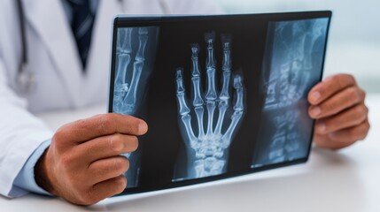 Doctor examining hand X-ray