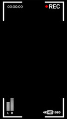 Digital video recording screen displays black screen recording timer audio levels HD resolution REC indicator
