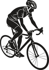 Naklejka premium Silhouette vector of a cyclist riding a road bike, wearing a helmet. Great for fitness, sports, biking events, or healthy lifestyle illustrations and designs. black clipart isolated on transparent 