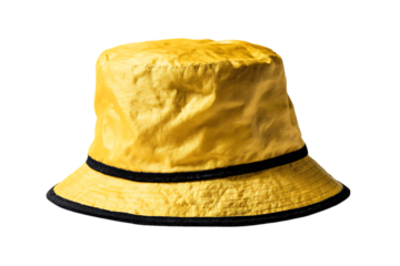 Close up of a stylish yellow bucket hat.
