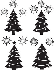 Obraz premium Christmas tree with stylized fireworks bursting silhouette