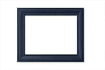 Empty modern dark blue wooden picture frame with transparent background for easy customization