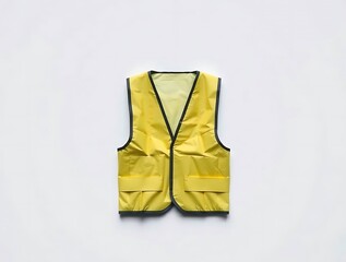 Bright yellow safety vest isolated on a white surface background flat lay
