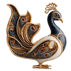 Naklejka premium Ornate Peacock Figurine with Golden Accents and JewelToned Details.
