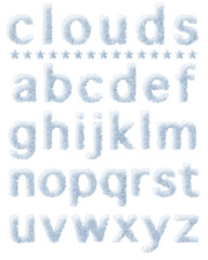cloud alphabet letters a to z.  Each letter is formed from fluffy white clouds.  Perfect for creative projects and designs.