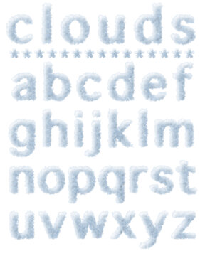 cloud alphabet letters a to z.  Each letter is formed from fluffy white clouds.  Perfect for creative projects and designs.