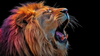 Naklejka premium Powerful Lion Roar Vibrant Colorful Mane Art