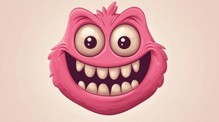 A pink cartoon monster with big eyes and large teeth