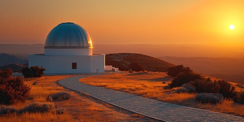 Observatory on Mountain at Sunset