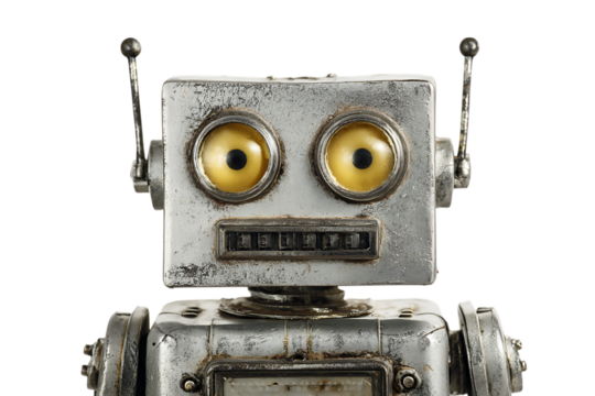 Close up of a vintage robot's face.