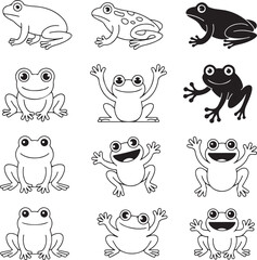 Obraz premium Cute Frog Silhouette VectorJumping Frog Illustration DesignWild Pond Frog Silhouette ArtTree Frog Vector GraphicFrog Sitting in Nature Silhouette