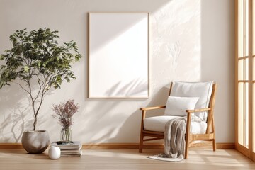 Empty Wall Frame Mockup in Cozy Living Room