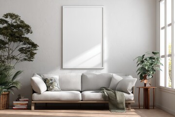 Empty Wall Frame Mockup in Cozy Living Room