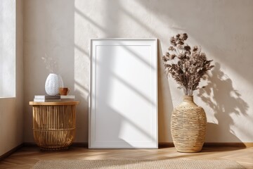 Empty Wall Frame Mockup in Cozy Living Room