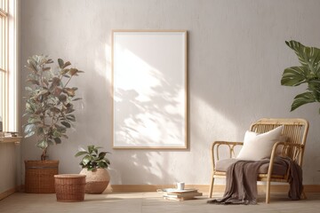 Empty Wall Frame Mockup in Cozy Living Room