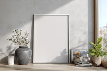 Empty Wall Frame Mockup in Cozy Living Room