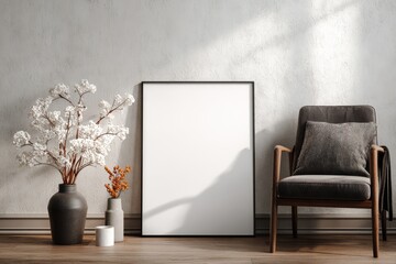 Empty Wall Frame Mockup in Cozy Living Room