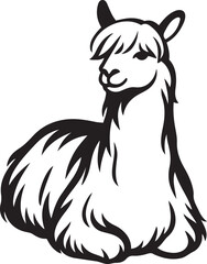 Stylized llama illustration black and white art, Elegant llama design in minimalist style