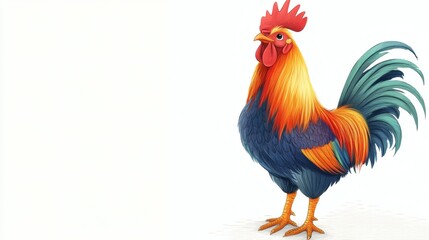 Fototapeta premium A Colorful Rooster Standing Proudly Against a White Background