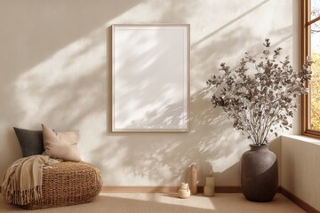 Empty Wall Frame Mockup in Cozy Living Room