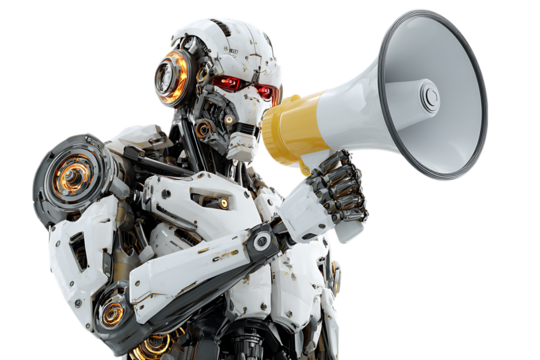 Robot announcing with megaphone