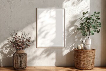Empty Wall Frame Mockup in Cozy Living Room