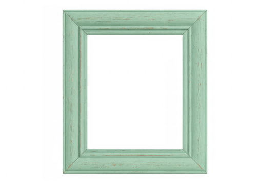 Weathered green wooden picture frame, displaying vintage charm with distressed surface, transparent backdrop enabling seamless image integration