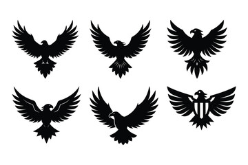 Obraz premium Black eagle emblems spread wings falcon hawk