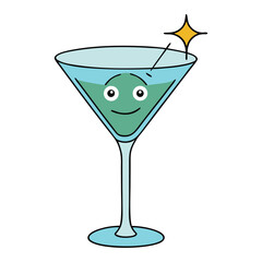 A sleek martini glass filled with a sparkling, clear cocktail, garnished with a green olive, capturing elegance and a festive, sparkling vibe.
