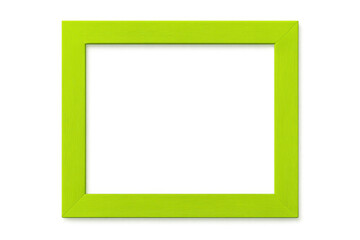 Vibrant lime green wooden picture frame isolated on a transparent background, perfect for showcasing artwork or photos
