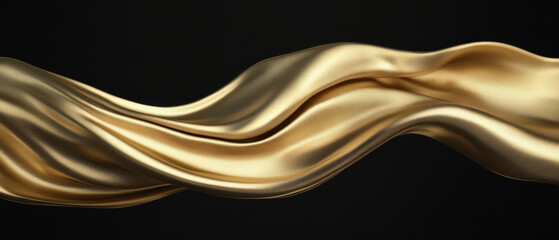 Obraz premium Flowing gold ribbon with smooth, shiny texture gracefully curves against dark background, creating elegant and luxurious feel
