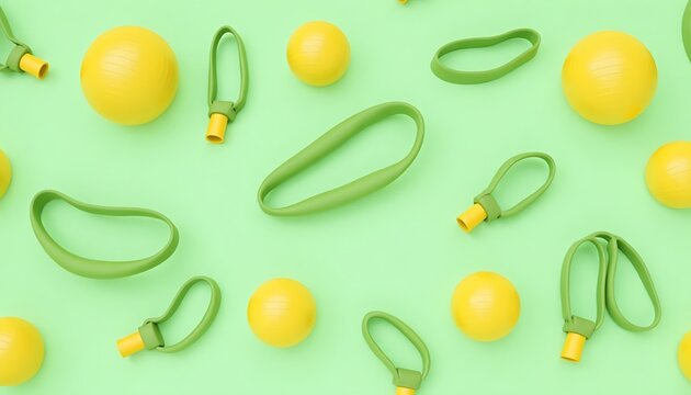 Arrangement of Exercise Balls and Resistance Bands on Green