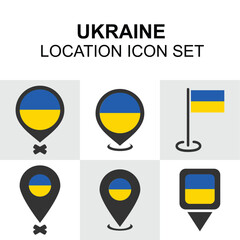 Modern icon set with Ukrainian flags in multiple pin styles ideal for travel guides, maps, and navigation tools.