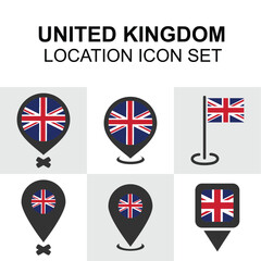 Classic UK-themed location pins with the Union Jack, ideal for British-themed maps, apps, and infographics.